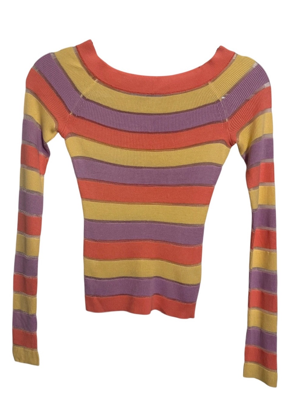 Intermix Size X-Small Colorful Stripe Delia Blouse Top Ribbed Long Sleeve City